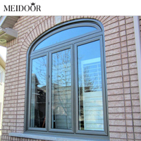 Meidoor America Fenêtres en aluminium noir sur mesure avec verre trempé en forme d'arche, persiennes fixes et coulissantes en alliage d'aluminium