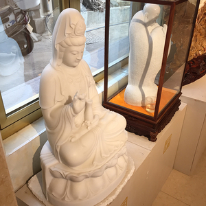 White Marble <strong>Stone</strong> <strong>Buddha</strong> Carving Sitting Guan Yin Bodhisattva Kwan-yin Statue Tabletop Crafts Sculpture for Indoor Decoration - Product Image 4