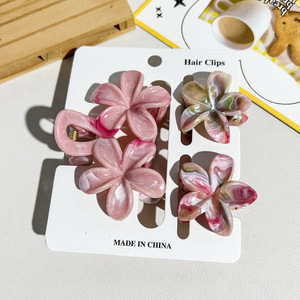 Women's <b>Sweet</b> Double <b>Flower</b> Gradient Plastic Hair Claw Clips Set Elegant Feminine Environmental Friendly Wedding Hair - Product Image 6