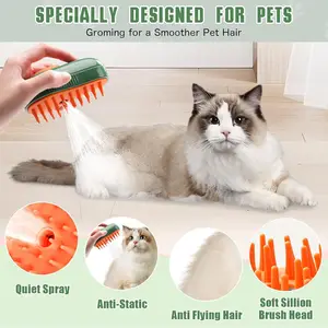Escova giratória multifuncional para gatos, pente de remoção de pelos de animais de estimação, spray de vapor, massagem elétrica 3 em 1 para abacate e silicone
