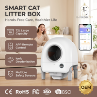 E-FOUND REV1 Bac à litière automatique intelligent pour chat 72L APP WiFi Reconnaissance multi-chats Moniteur vidéo Capteur de sécurité Filtre HEPA ABS