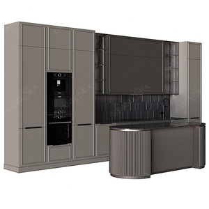 Meuble de <span class=keywords><strong>cuisine</strong></span> résidentiel britannique en panneaux <span class=keywords><strong>Egger</strong></span> noir mat, résistant à l'eau, design personnalisé, îlot en fibre de verre - Product Image 3