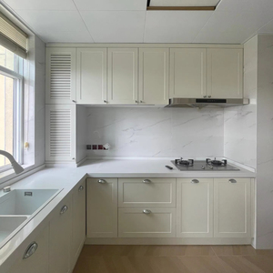 Hot-selling White <strong>PVC</strong> Storage Cabinet All Wood <strong>Kitchen</strong> Cabinet with Quartz Countertop Stylish Sleek <strong>Kitchen</strong> Cupboards - Product Image 1