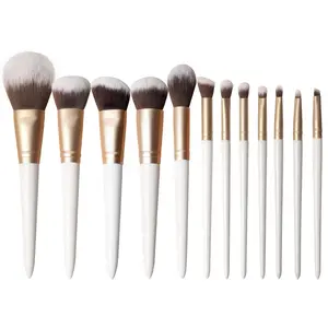 Supplier Make Up Cosmetics Makeup Foundation Custom Brush Logo Synthetic Soft Bristle Face 12pcs Vegan White Makeup Brushes