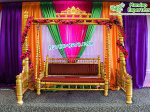 Boda paquistaní antiguo negro oro columpio indio boda negro oro Sankheda columpio boda madera Sankheda SwingFactory venta Reino Unido - Product Image 2