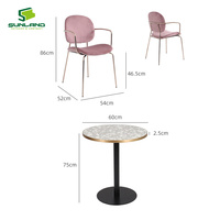 Ensemble de table et chaises de salle à manger moderne, plateau en terrazzo avec bord en aluminium, base de table en fer, chaises rembourrées pour restaurant, hôtel