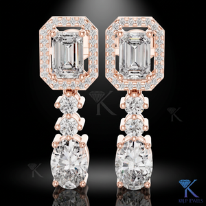 CVD <b>Diamond</b> Emerald Cut Round Oval Drop <b>Dangle</b> <b>Earrings</b> 14K Solid Gold Luxury Bridal Wedding & Party Jewelry - Product Image 3