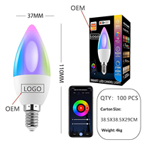 Fonctionne avec Tuya, ampoule LED E14 en plastique 5W, RGBCCT, dimmable, réglable en couleur, minuterie, lumière de bougie WiFi, C37, double mode
