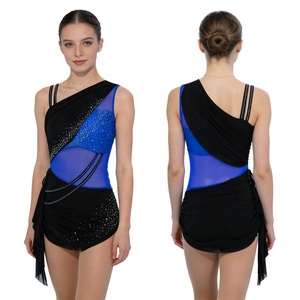 Combinaison de patinage artistique pour femmes, combinaison avec jupe pour gymnastique, costumes de danse latine et jazz pour dames, costumes de danse de salon pour compétition - Product Image 2