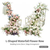 Décoration de scène de mariage, arche, fenêtre, rangée au sol, rangée de fleurs artificielles en cascade de couleurs mélangées, chemin floral en roses de soie et hortensias