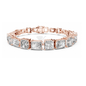 Pulsera de media espiral Radiant y Princess Cut con diamantes cultivados en laboratorio sobre cadena de eslabones tipo clip híbrida de oro amarillo, moderna. - Product Image 5