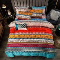 Parure de lit 3 pièces rayée style bohème en microfibre ultra douce, style exotique, taille King, housse de couette double durable, draps plats faciles à installer