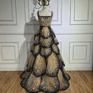 セリーンヒル ブラックヌード ドバイ イブニングドレス スパンコールティアードパーティガウン 女性用 LA72505 - Product Image 6