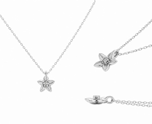 Collier Pendentif Floral Jasmin Éclatant en Platine Massif Pt950 avec Diamant Scintillant de 0,02 Carat et Courbe Souple Triple - Product Image 4
