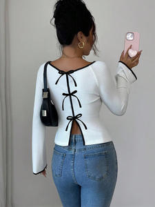 Camiseta de Punto de Manga Larga, Ajustada, Suave, Sexy, de Estilo Casual Simple Europeo Americano, para Moldear el Cuerpo, Venta al por Mayor de Fábrica - Product Image 2