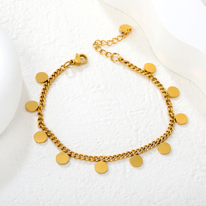 Pulsera de Cadena con Colgante de Disco Delicado para Mujer, Chapada en Oro de 18K, de Acero Inoxidable, Hipoalergénica y Resistente al Deslustre - Product Image 3