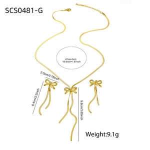批发女式简约不锈钢饰品套装新款蝴蝶结项链耳环多功能黄金设计礼品派对周年纪念 - Product Image 5