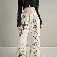 Nouveaux jeans en denim pour femmes, style streetwear, luxe discret, 2025 |   Pantalon droit ample à imprimé léopard Splash Ink