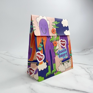 Sacs cadeaux en papier avec impression couleur personnalisée, fermeture à cordon, motifs artistiques colorés, pour petits cadeaux. - Product Image 2