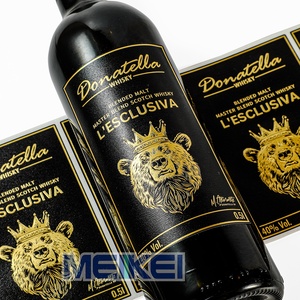 Kết cấu màu xanh vàng Whisky Nhãn dán nhãn dán logo của bạn tùy chỉnh in ấn chống ẩm chai nhãn dán dập nổi - Product Image 5