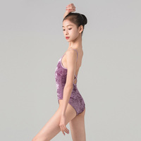 Justaucorps sans manches en Spandex, coton, soie et velours bleu pour femme, avec dos large et entrejambe haut, élastique, pour la danse classique