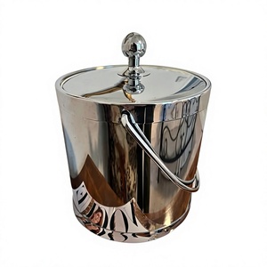 Mirror Polish Metal <b>Ice</b> <b>Bucket</b> <b>With</b> Handle And <b>Lid</b> On Top Modern Design Knob High Insulated Metal <b>Ice</b> <b>Bucket</b> For Bar Lover Gifts - Product Image 1