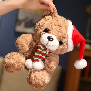 定制来样定做毛绒熊圣诞毛绒玩具泰迪熊带帽子和围巾/25厘米棕色毛绒儿童软熊玩具
