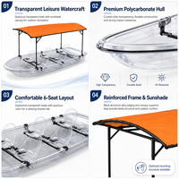 Bateau transparent en PC pour six personnes avec auvent et sièges banquette, idéal pour la location en gros dans les lagunes, parcs aquatiques et complexes hôteliers