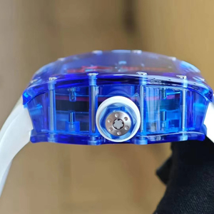 Reloj Mecánico de Lujo para Hombre, con Caja Transparente de Cristal Azul, Correa de Goma Blanca, Estilo Tourbillon - Product Image 4