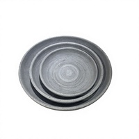 Bol décoratif pour fruits en résine de poudre de pierre à texture poreuse brossée en spirale, gris clair mat, imitation béton, peu profond, rond, à large ouverture