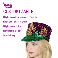 Chapeau de fanfare de luxe à paillettes scintillantes motif fleur d'iris pour Carnaval, Mardi Gras, Burning Man, Festival, Punk, Coachella, avec une finition de qualité supérieure