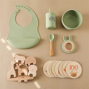 Juego de regalo de cesta de silicona para bebé, juego de regalo de vajilla Vintage para bebé, juego de <span class=keywords><strong>6</strong></span> uds de mimbre de imitación con borde cruzado - Product Image 2