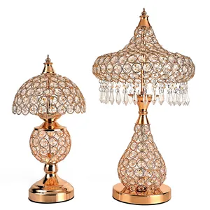 Lámpara de mesa de cristal moderna y brillante, estilo europeo, ideas de regalo de boda de lujo, lámpara de dormitorio dulce, decoración del hogar, lámpara dorada