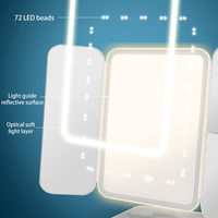 Miroir cosmétique de bureau compact pliable à LED avec grossissement et éclairage, finition chromée simple, miroir de maquillage en ABS