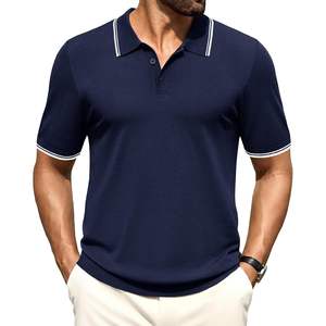 Cotrasen Tricot anti-rides pour homme pour polo T-shirt de golf extensible à boutons classiques avec manches courtes et col - Product Image 1