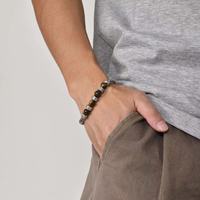 Bracelet en acier inoxydable Oeil de tigre pour homme pierre agate noire acier titane bracelet chaîne épaisse
