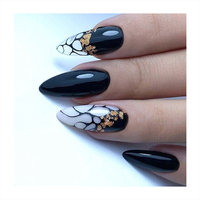 Ongles longs et tranchants à couverture complète en forme d'amande, imprimés à la machine, art argenté, faciles à porter, détachables, à poser sur les ongles