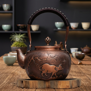 กาน้ำชาโลหะแบบจีนโบราณ ลายวัว พร้อมฝาปิด - Product Image 4