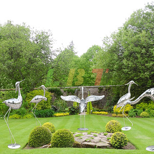 Libit Stainless Steel Crane Mirror Sculptures Outdoor Floor Mount Garden Decor Customized Animal Figure - Product Image 1