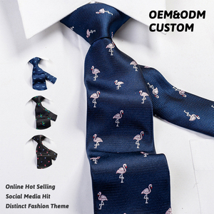 Cravate en polyester tissé marine à motifs <span class=keywords><strong>flamant</strong></span> rose, cygne et canard, accessoire décontracté pour homme, idéale pour les banquets, fabriquée par un fabricant de cravates. - Product Image 1