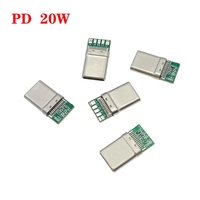 Conector de placa PCB USB 3,1 Tipo-C PD 20W Conector Adaptador de receptáculo macho de 5 pines para soldar Cable Soporte de alta corriente