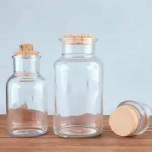 透明试剂瓶8盎司250毫升宽口玻璃果汁瓶，带定制独特软木塞