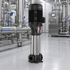 Pompe verticale multi-étages CR 255-6-2 A-F-A-E-HQQE, ports au même niveau, tête en fonte, base EN 1.4301 SS, pièces mouillées en acier inoxydable, surpresseur, garantie 1 an - Product Image 2