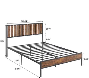 Camas de soldeiro queen size em ferro e madeira, king size, cama de casal em madeira de carvalho, estrutura de metal, ripas, atacadistas