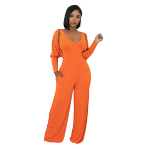Otoño nueva mujer moda cintura alta sin mangas cuello en V <span class=keywords><strong>mono</strong></span> <span class=keywords><strong>con</strong></span> manga larga <span class=keywords><strong>Chaqueta</strong></span> <span class=keywords><strong>de</strong></span> punto mujeres conjunto <span class=keywords><strong>de</strong></span> dos piezas - Product Image 4