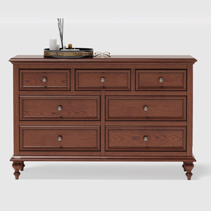 Commode en bois massif moderne à sept tiroirs, chêne blanc, pieds en forme de boule noirs, meubles de chambre à coucher en finition noire ou brune - Product Image 3