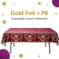 Nappe jetable rectangulaire en plastique imperméable bordeaux avec feuille d'or pour décorations de fête de remise des diplômes