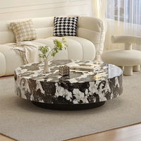 Table basse en marbre italien, de forme ronde, adaptée au salon, à un usage domestique, design minimaliste, style haut de gamme, couleur crème
