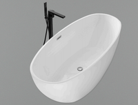 Baignoire Spa Ovale Moderne Autoportante en Acrylique Blanc avec 10 Jets, Vidange Central et Panneau de Commande pour Salle de Bain