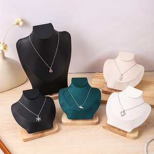 High-End Large Size <b>Wooden</b> Base Necklace Display Bust <b>Mannequin</b> Velvet Cover Model for Jewelry Store - Product Image 2
